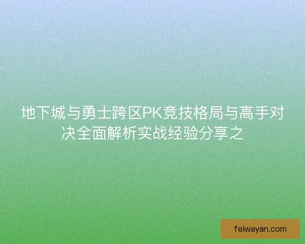 地下城与勇士跨区PK竞技格局与高手对决全面解析实战经验分享之
